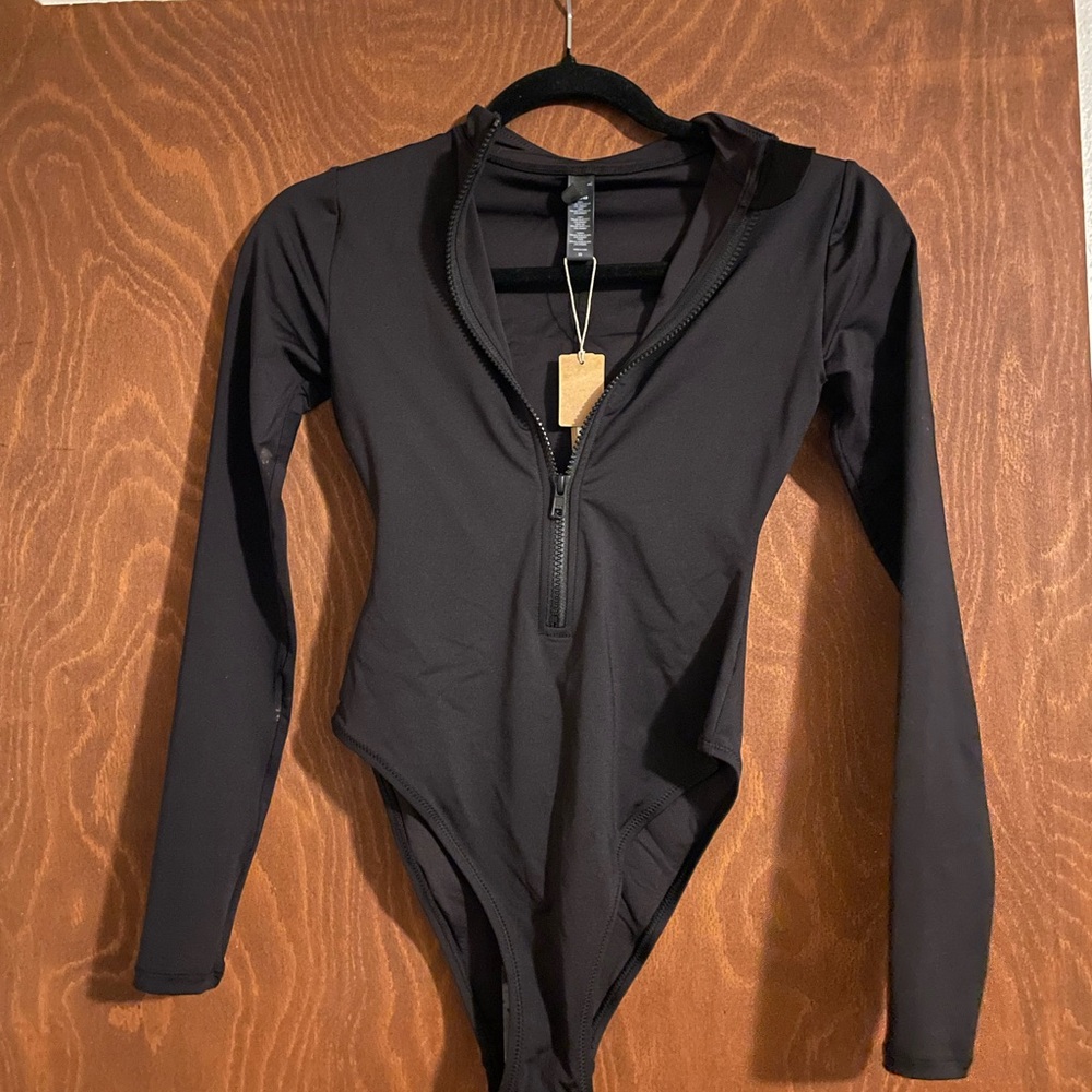 SKIMS Black Long Sleeve Swimsuit